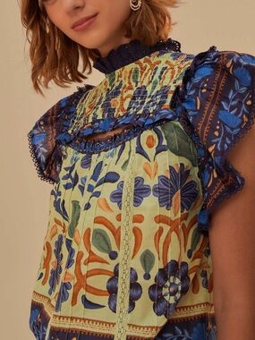 FARM Rio | Green Ocean Tapestry Lace Blouse